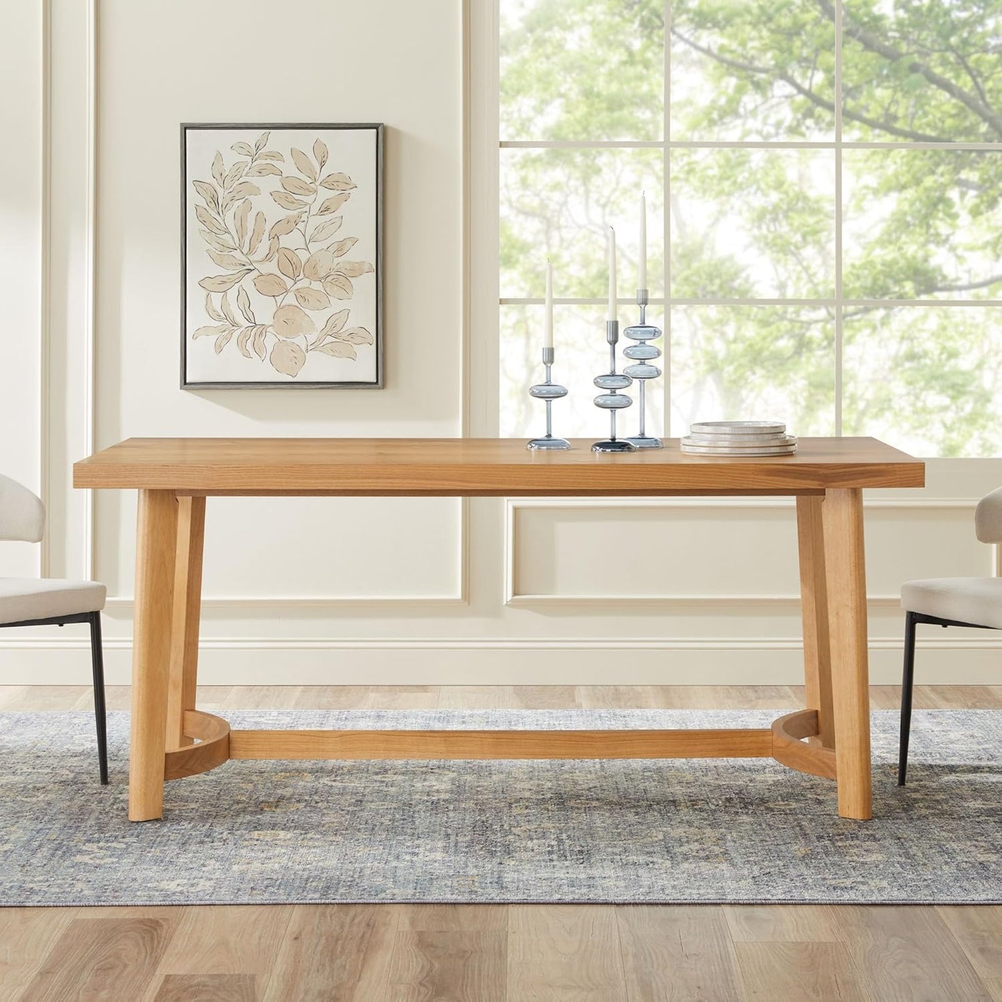 Walker Edison Modern Farmhouse Rustic Solid Oak Wood Rectanglular Dining Table for 6 - White Oak