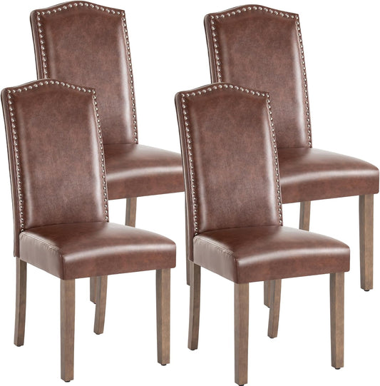 Stylish Upholstered Parsons Dining Chair PU Faux Leather with Silver Nailhead Trim and Sturdy Solid Wood Legs