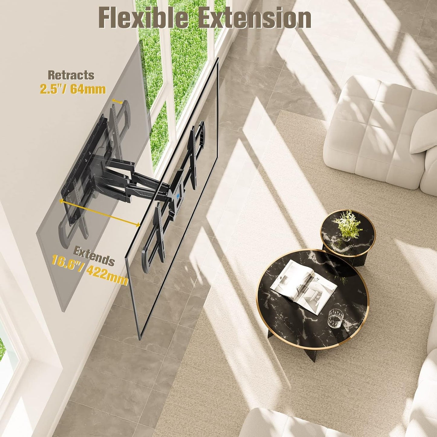 Mounting Dream TV Wall Mount, UL Listed Full Motion Mount Bracket for 42-84 Inch Flat Screen TVs, Swivel Articulating Dual Arms, Max VESA 600x400mm, 100 LBS Loading, Fits 16 Inches Wood Studs, MD2296