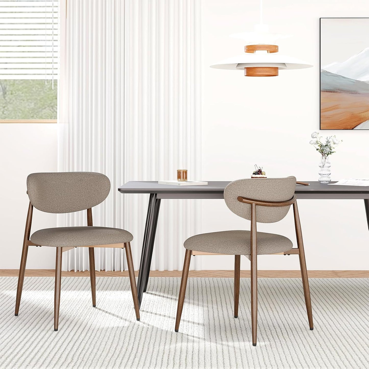Dining Chairs Set of 2, Ergonomic Fabric Upholstered Seating with Wood Look Metal Legs and Anti Slip Pads, for Home and Restaurant Use, Camel