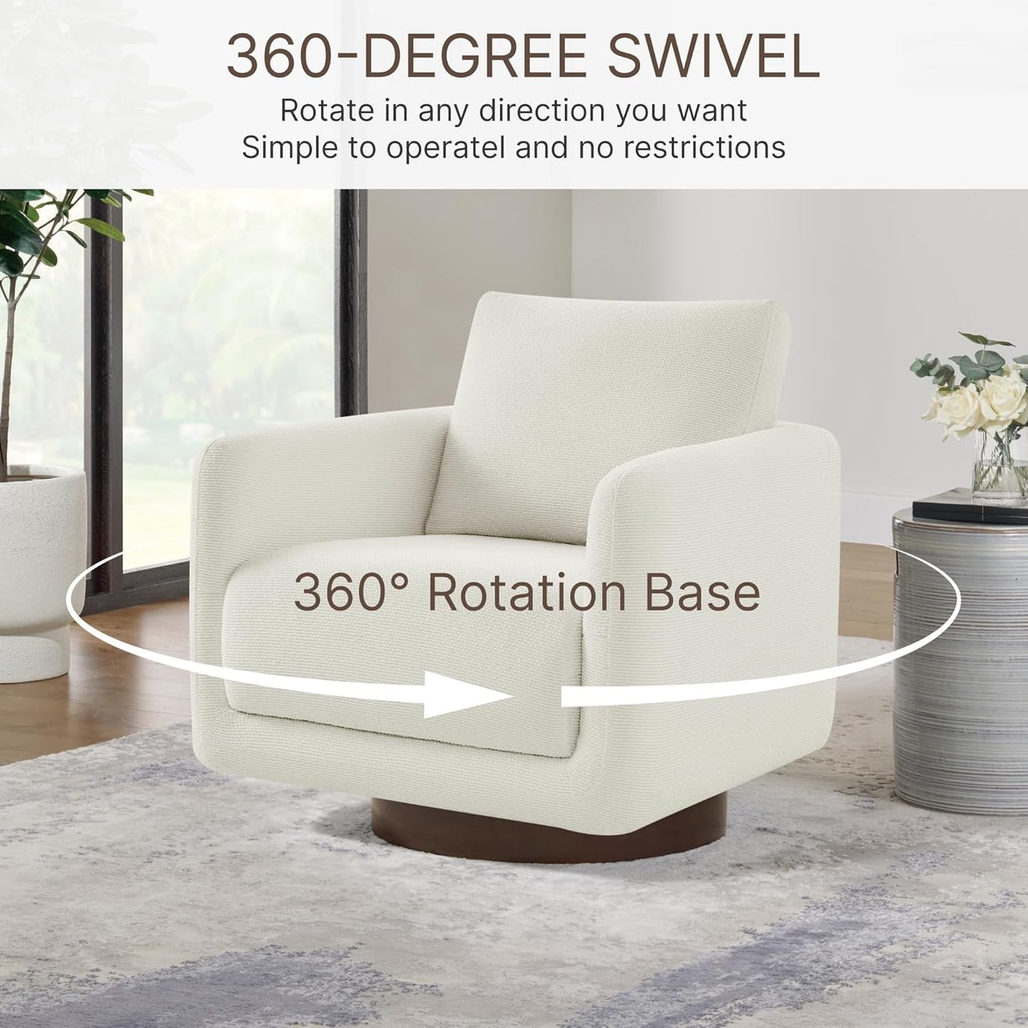 Modern Swivel Accent Chair, 360° Rotating Round Barrel Armchair with Performance Fabric Upholstery for Living Room, Bedroom, Office, Reading Nook, Single,Cream