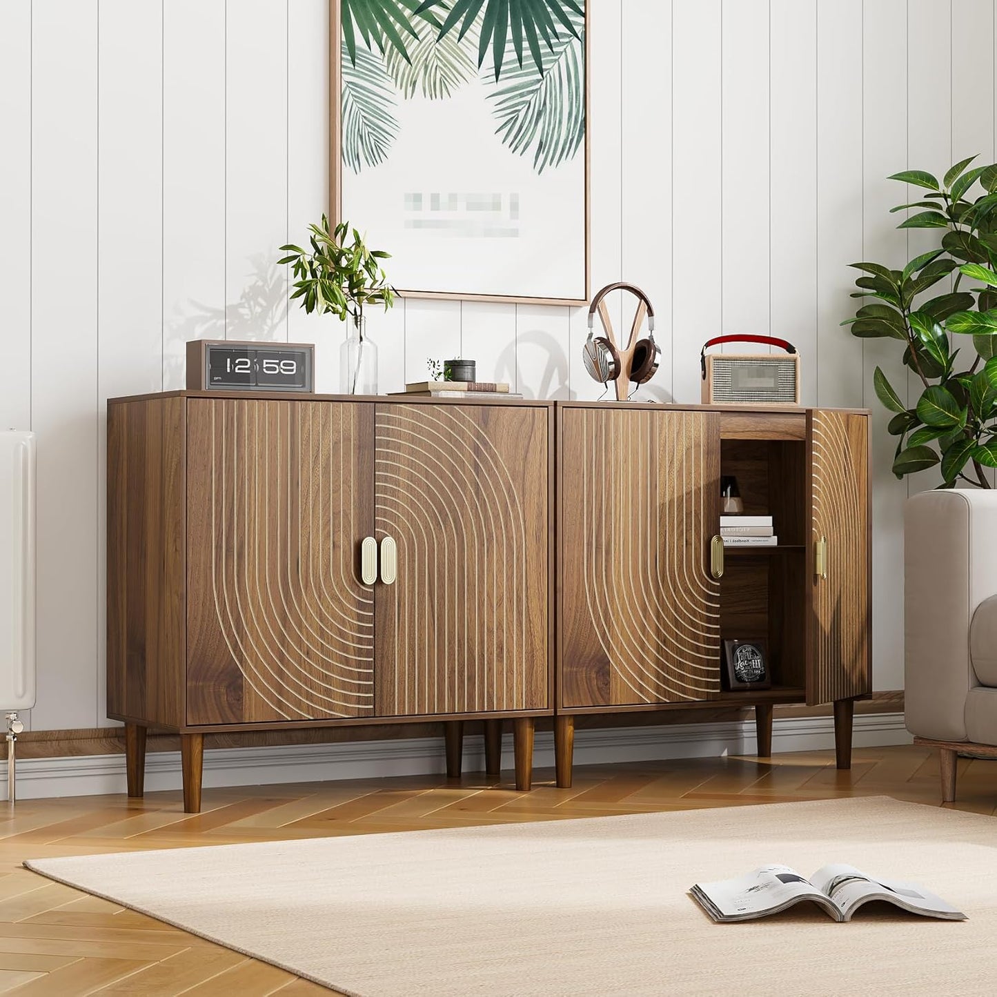 Sideboard Buffet Cabinet with Storage,Walnut Sideboard Buffet with Doors and Adjustable Shelf,Wooden Storage Cabinet, 31.3”W x 15.0”D x 30.6”H
