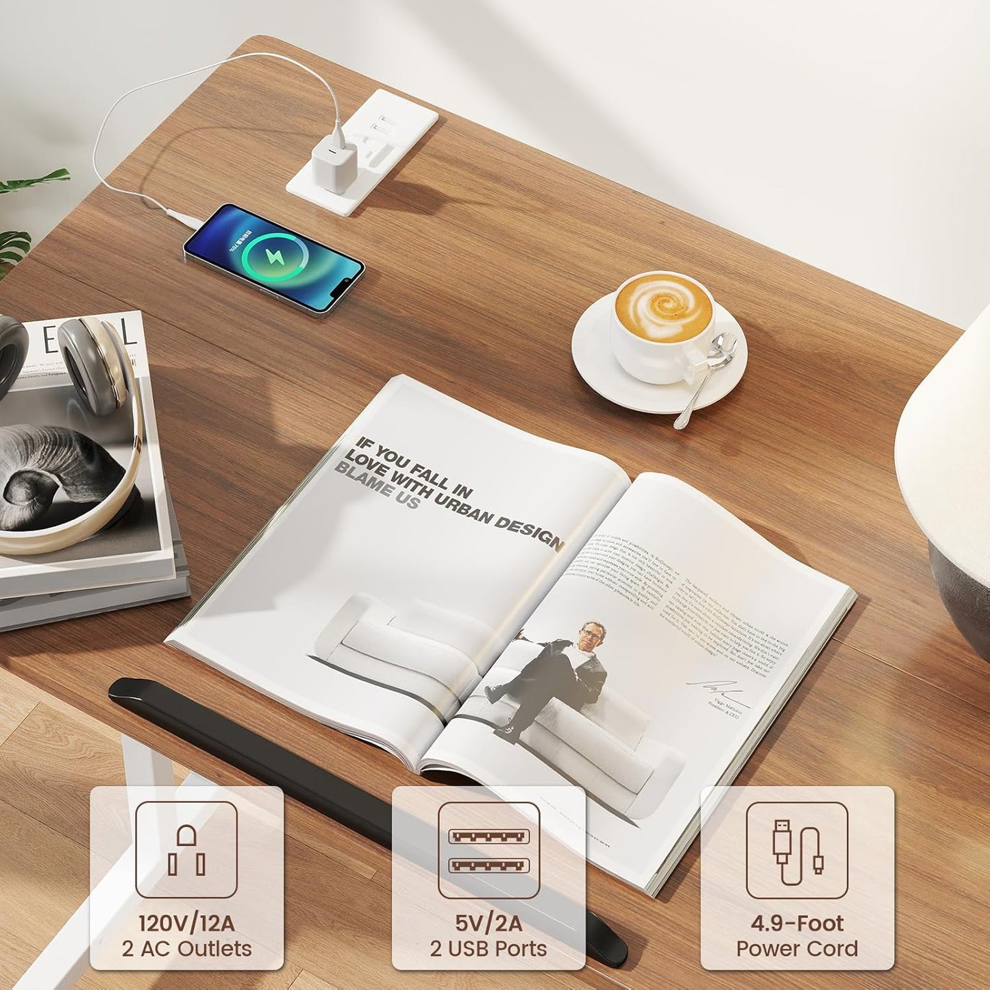 SIDUCAL Mobile Stand Up Desk with USB Ports and Outlets, Adjustable Laptop Desk on Wheels, Home Office Workstation, Rolling Laptop Cart for Standing or Sitting, 31.5" x 23.6" Vintage Oak