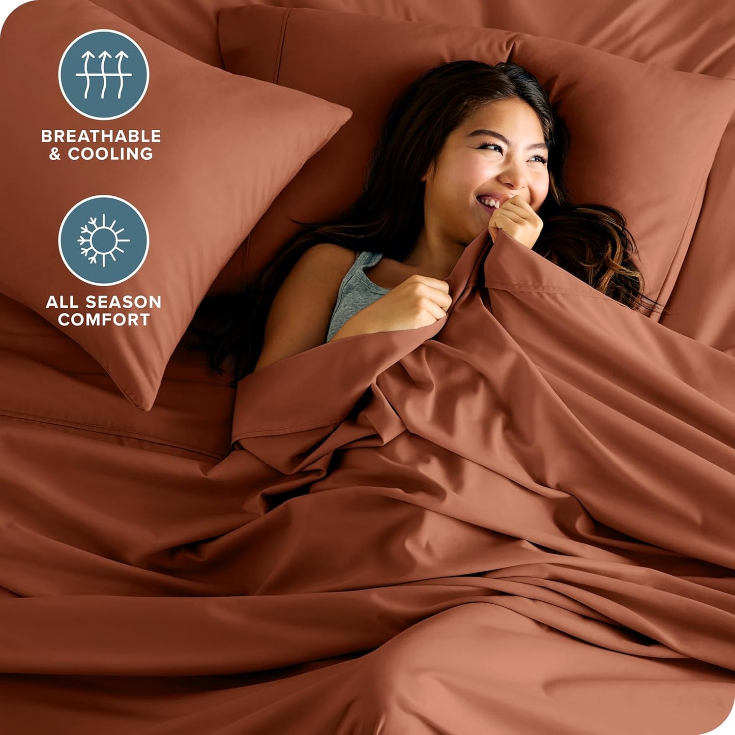 Bare Home Twin XL Sheet Set - 1800 Ultra-Soft Microfiber Twin Extra Long Sheets - Double Brushed - Deep Pockets - Easy Fit - Extra Soft - 3 Piece Set - Bed Sheets & Pillowcases (Twin XL, Terracotta)