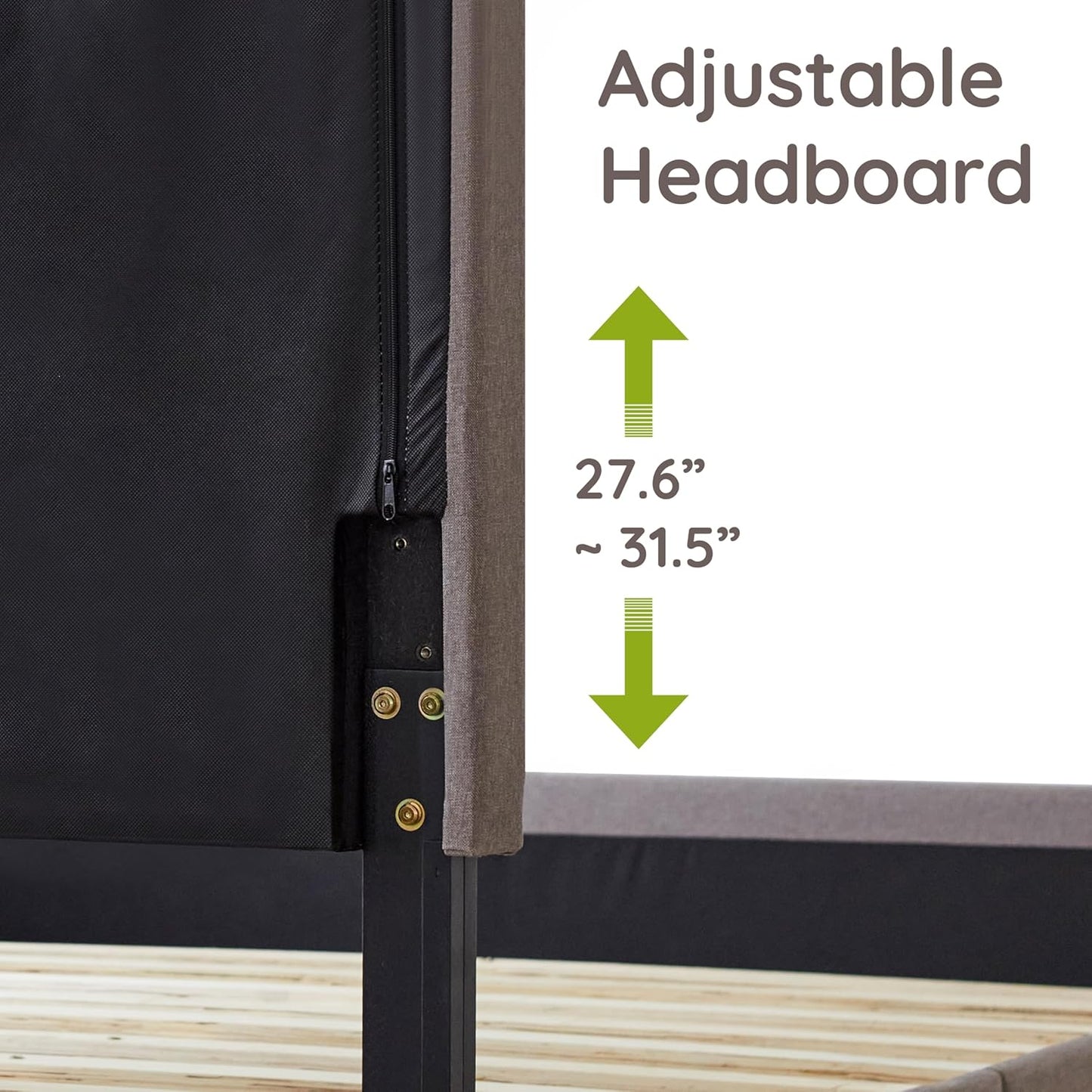 Livinia Amelia Queen Size Platform Bed, Fabric Upholstered Queen Bed Frame with Height Adjustable Headboard Footboard, Strong Wood Slats, No Box Spring Needed, Brown