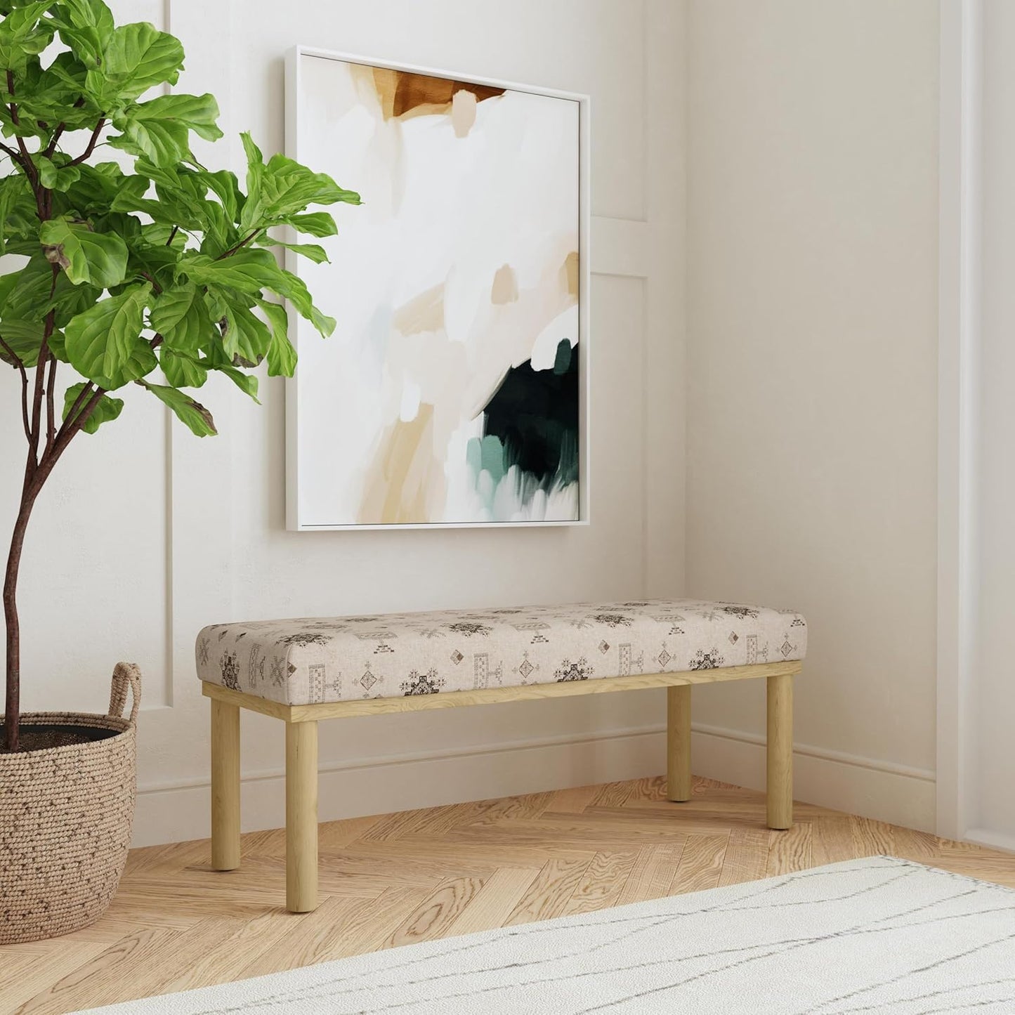 HomePop Oslo Decorative Bench -Cream Contemporary Global Pattern