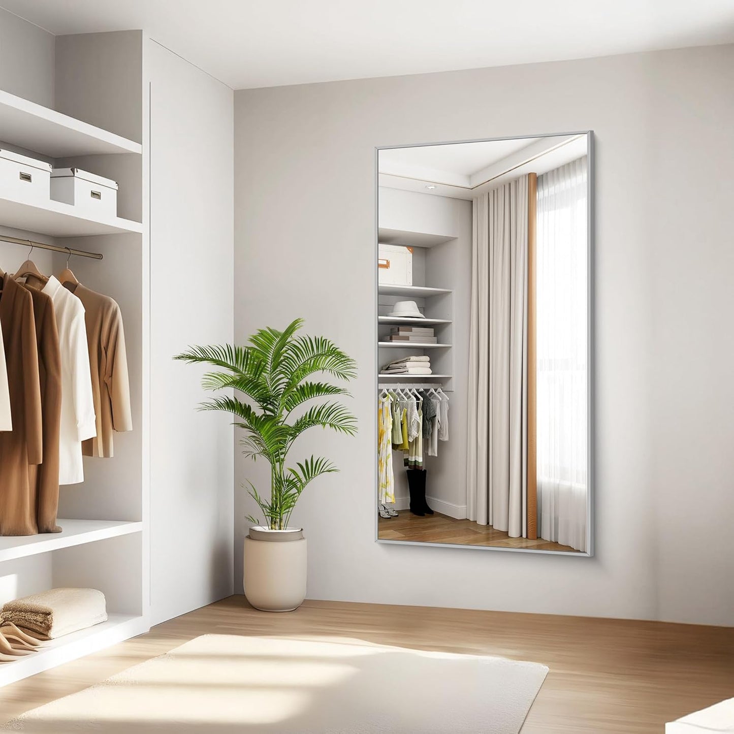 KOCUUY Large Silver Bathroom Mirror, 60x30 inch Rectangular Mirror for Bathroom Sink, Oversized Mirror with Metal Brushed Nickel Frame for Living Room, Farmhouse, Entryway, Hang Horizontal/Vertical