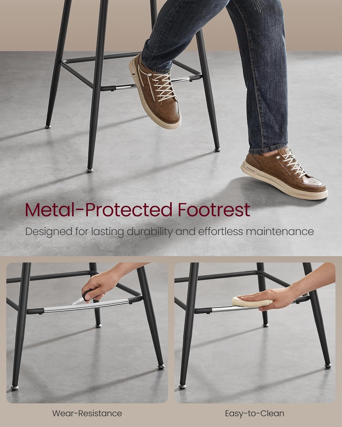 VASAGLE Bar Stools Set of 2, Bar Height Bar Stools with Back, Ergonomic Backrest, Synthetic Leather, Metal Legs, 28.7-Inch Tall Barstools for Kitchen Island Home Bar, Easy Assembly, Chestnut Brown