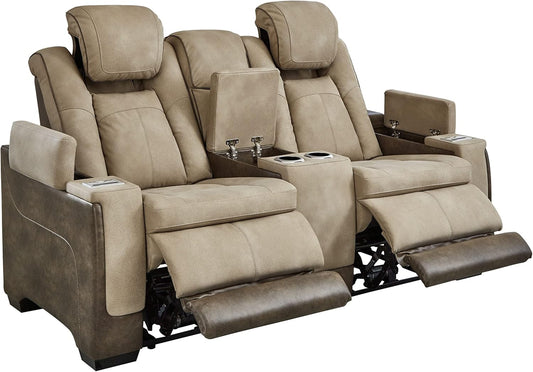 Signature Design by Ashley Next-Gen DuraPella Power Reclining Loveseat with Console & Adjustable Headrest, Sand