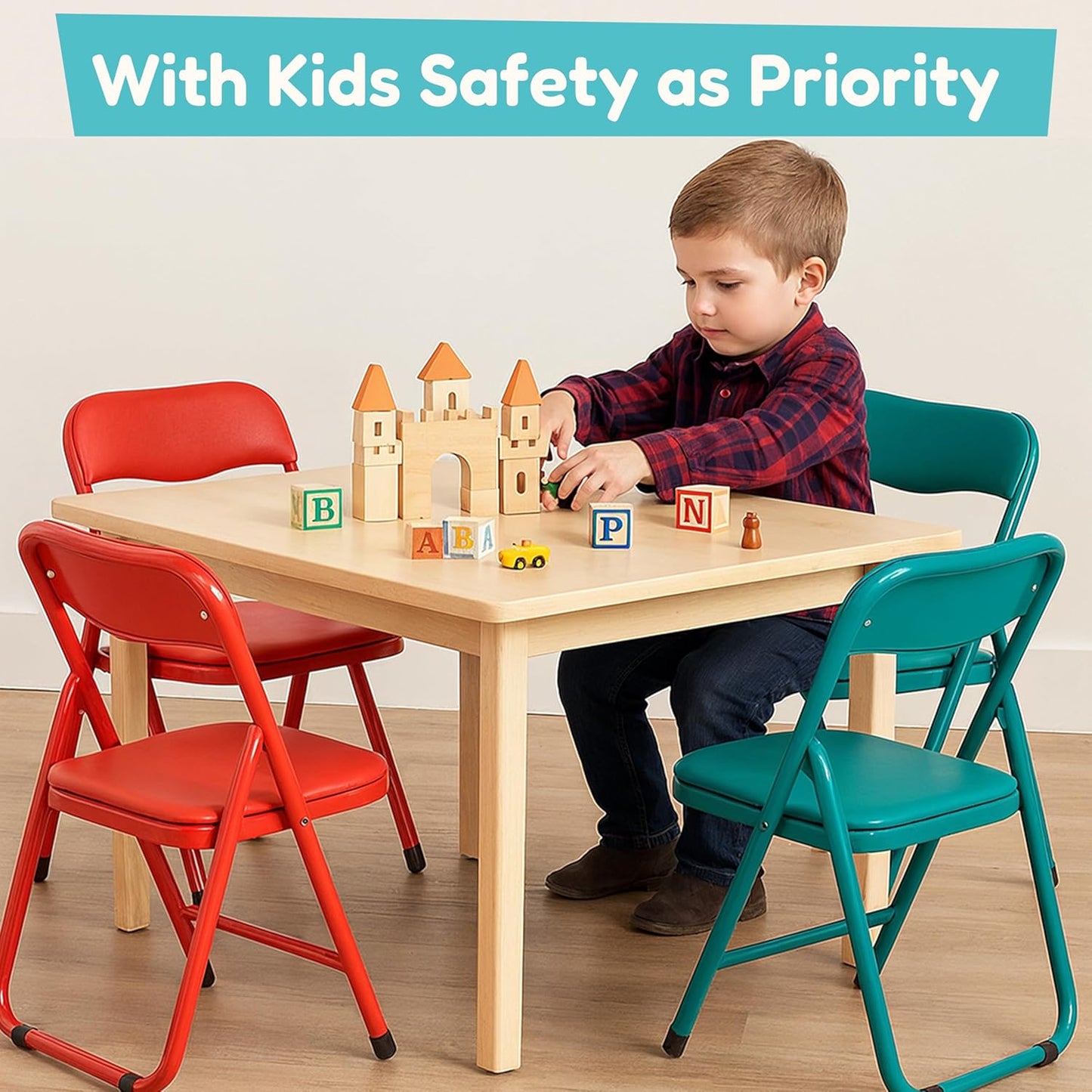 HealSmart 2 Pcs Kids Folding Chair with Padded Seat & Back, Metal Frame for Toddlers & Children, Indoor Outdoor Use for Playroom, Bedroom, Kitchen, Foldable for Easy Storage & Portability, Green+Red