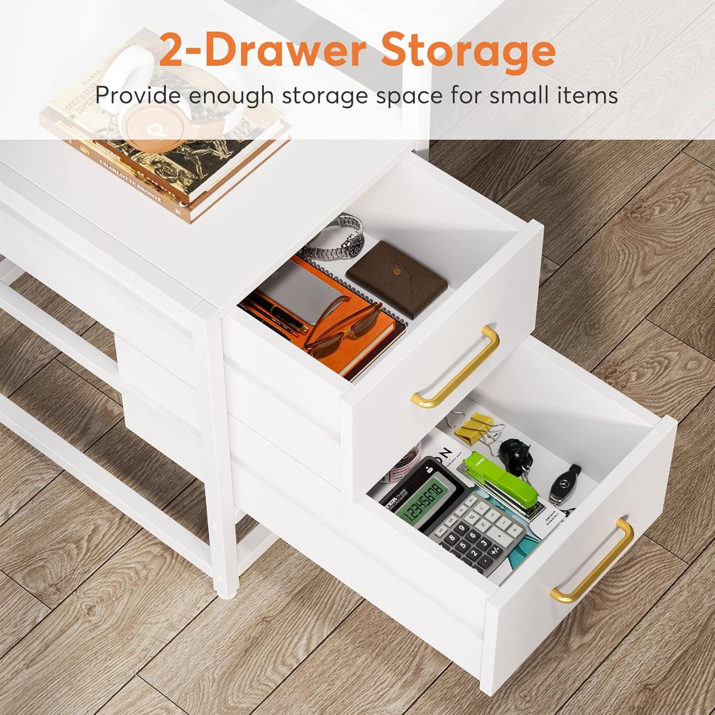 Tribesigns 55 Inch Computer Desk with 2 Drawers and Storage Shelves, Rustic Office Desk with Hutch, Study Writing Gaming Table Laptop Workstation for Home Office (White)