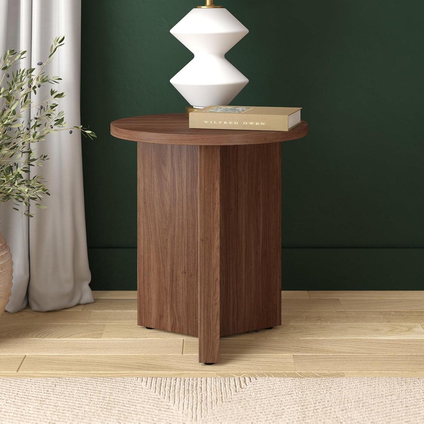 Henn&Hart 20" Wide Round Side Table in Satin Walnut, for Home, Living Room, Bedroom, Entertainment or Office