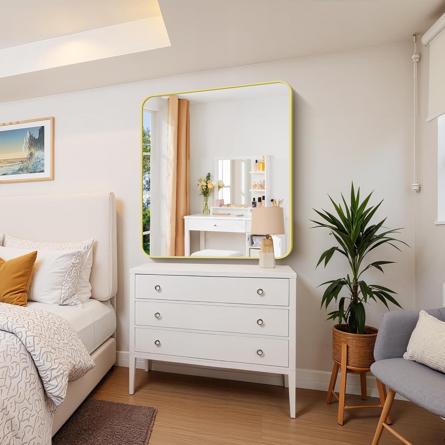 FORBATH 40x36 Inch Gold Bathroom Mirror for Over Sink, Large Rectanglar Wall Mirror with Metal Frame, Rounded Corners for Bathroom, Bedroom, Entryway Decor (Horizontal or Vertical)