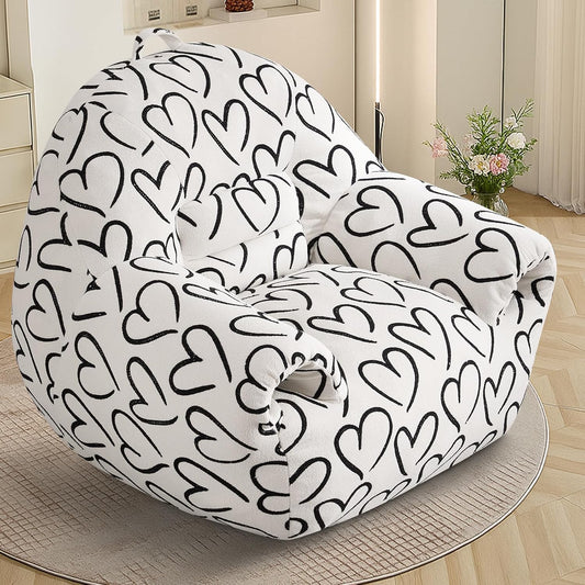 DAICO Bean Bag Chairs for Adults, Comfy Bean Bag Sofa Chair with Handle, Single Lazy Floor Sofas Accent Chair with Foam Bean Bag Couch for Living Room Bedroom Reading Gaming, White Cordate
