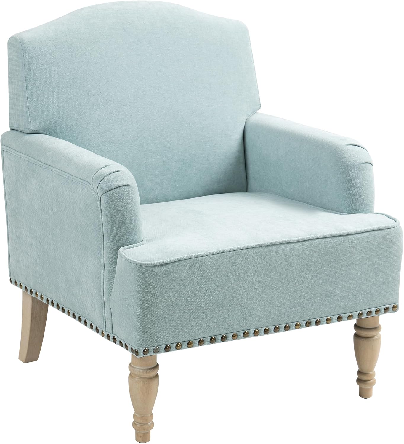 Ball & Cast Modern Accent Chair with Retro Wooden Legs & Nailhead Trim,Small Fabric Club Chair,Comfy Upholstered Armchair Lounge Seat for Bedroom Living Room Single Sofa, Sage