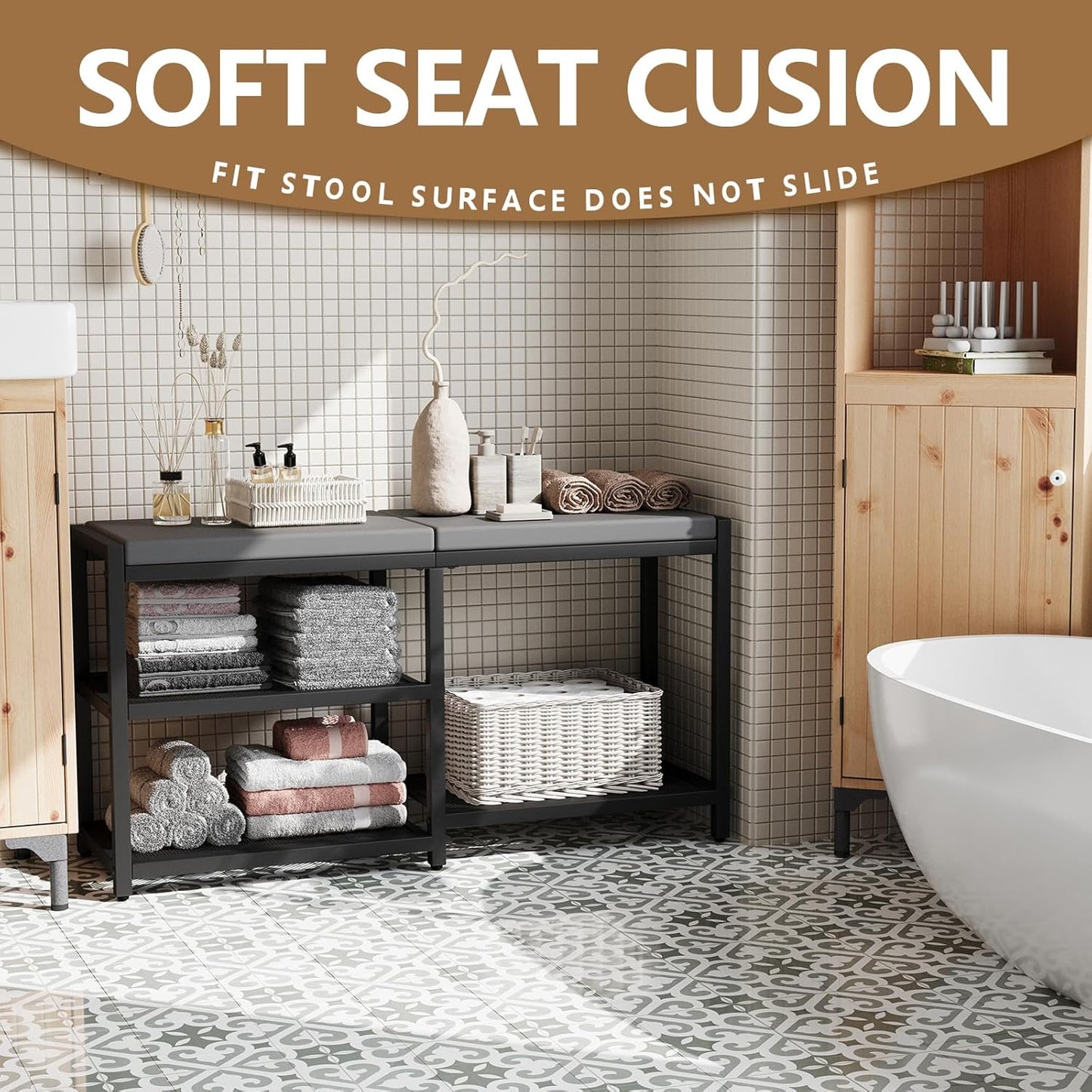 ZHOOGE Shoe Bench & Rack Storage Bench - Entryway Bench with Seat Cushion, Stable Organizer for Entryway & Living Room, Holds Up to 300 lb, (35" L x 12" W x 17" H, Black)