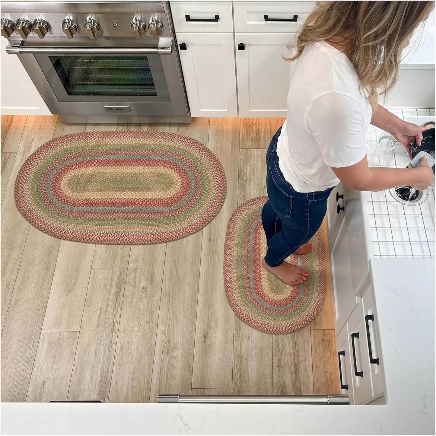 Azalea Multi Color Braided Oval Rug, Jute, 20x30 - Perfect Country Primitive Decor for Entryway, Kitchen, Everywhere