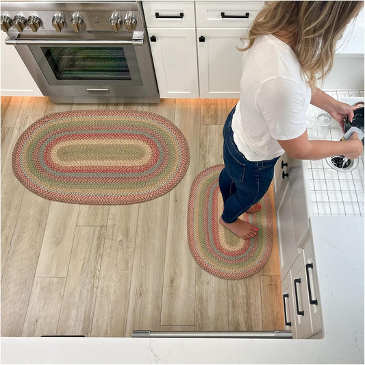 Azalea Multi Color Oval Braided Rug, Jute, 2x3' - Perfect Country Primitive Decor for Entryway, Kitchen, Everywhere