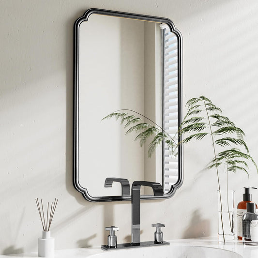 22x34 Inch Black Bathroom Mirror, Metal Framed Wall Mirror with Rounded Edges, Rustproof Horizontal Vertical Hanging for Vanity Over Sink