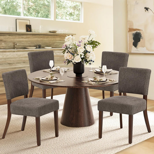 COLAMY Mid Century Modern Dining Chairs Set of 4, Upholstered Kitchen Chairs with Back, Farmhouse Fabric Side Dining Room Chairs with Wood Legs for Dining Room Kitchen Restaurant, Brown