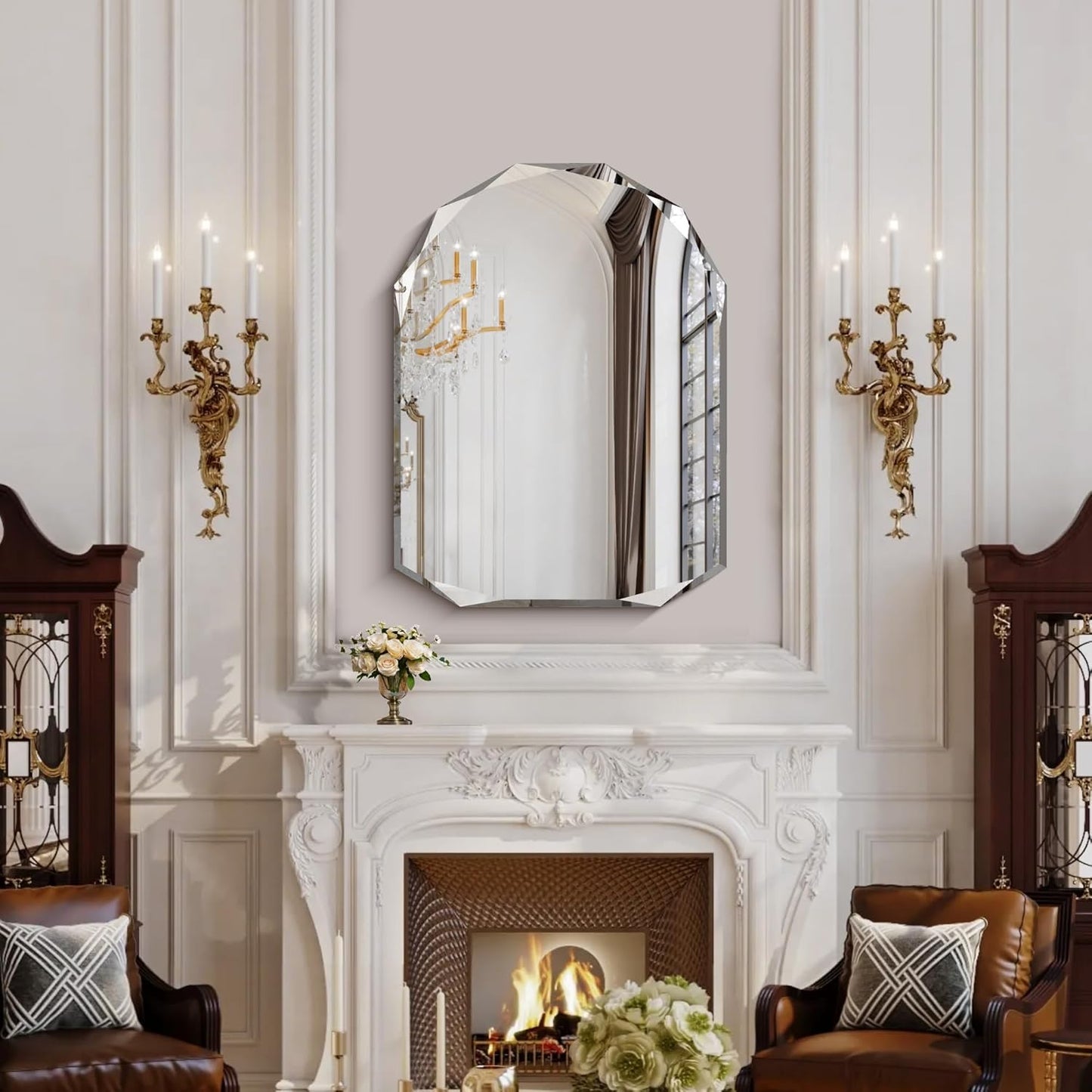 KOCUUY 30"x40" Frameless Mirror, Arched Shape with Diamond-Shaped Beveled Edge,Unframed Decorative with Upgraded Shatterproof Glass,Unique Frameless Mirror for Bathroom,Living Room,Bedroom