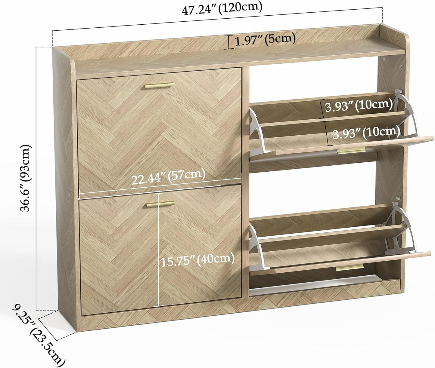 47" Large Shoe Cabinet with 4 Flip Drawers, Freestanding Shoe Storage Cabinet for Entryway, Hidden Shoe Cabinet Organizer with Adjustable Shelf, Narrow Shoe Rack for Entryway, Hallway, Oak