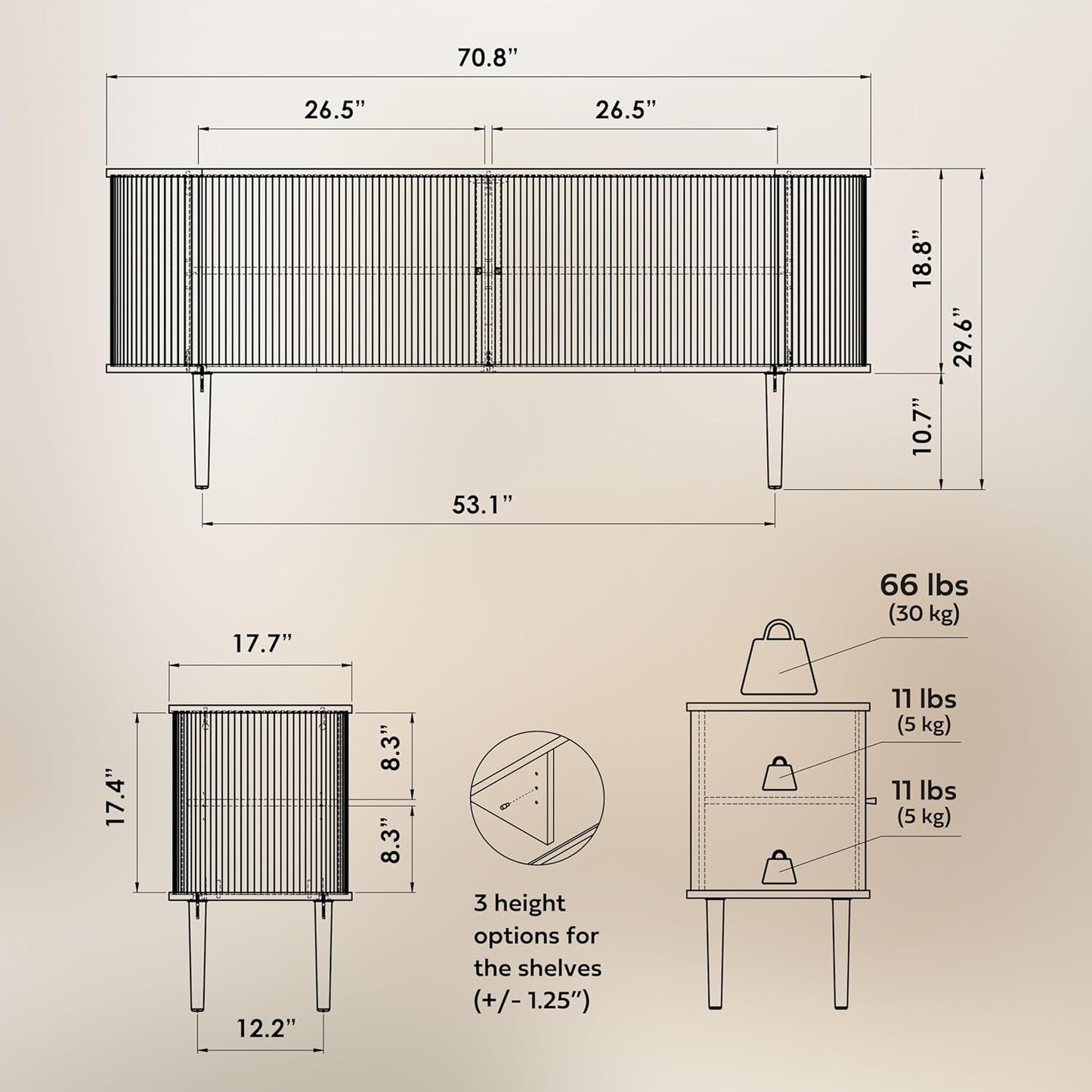 WERMO 71’’ Sideboard Storage Cabinet with Doors and Shelves - Wood Credenza for Living Room, Bedroom, Entryway and Home Office Cabinet. Kitchen Buffet, Modern Media Console Table with Storage (Oak)