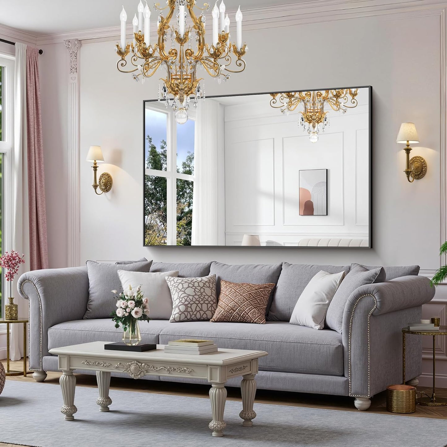 YIROMAN Bathroom Mirror 60"x40", Large Matte Black Bathroom Mirror for Over Sink with Aluminum Frame, Rectangular Vanity Mirror with Right Angle, Wall Mirror Hangs Horizontal or Vertical, Shatterproof