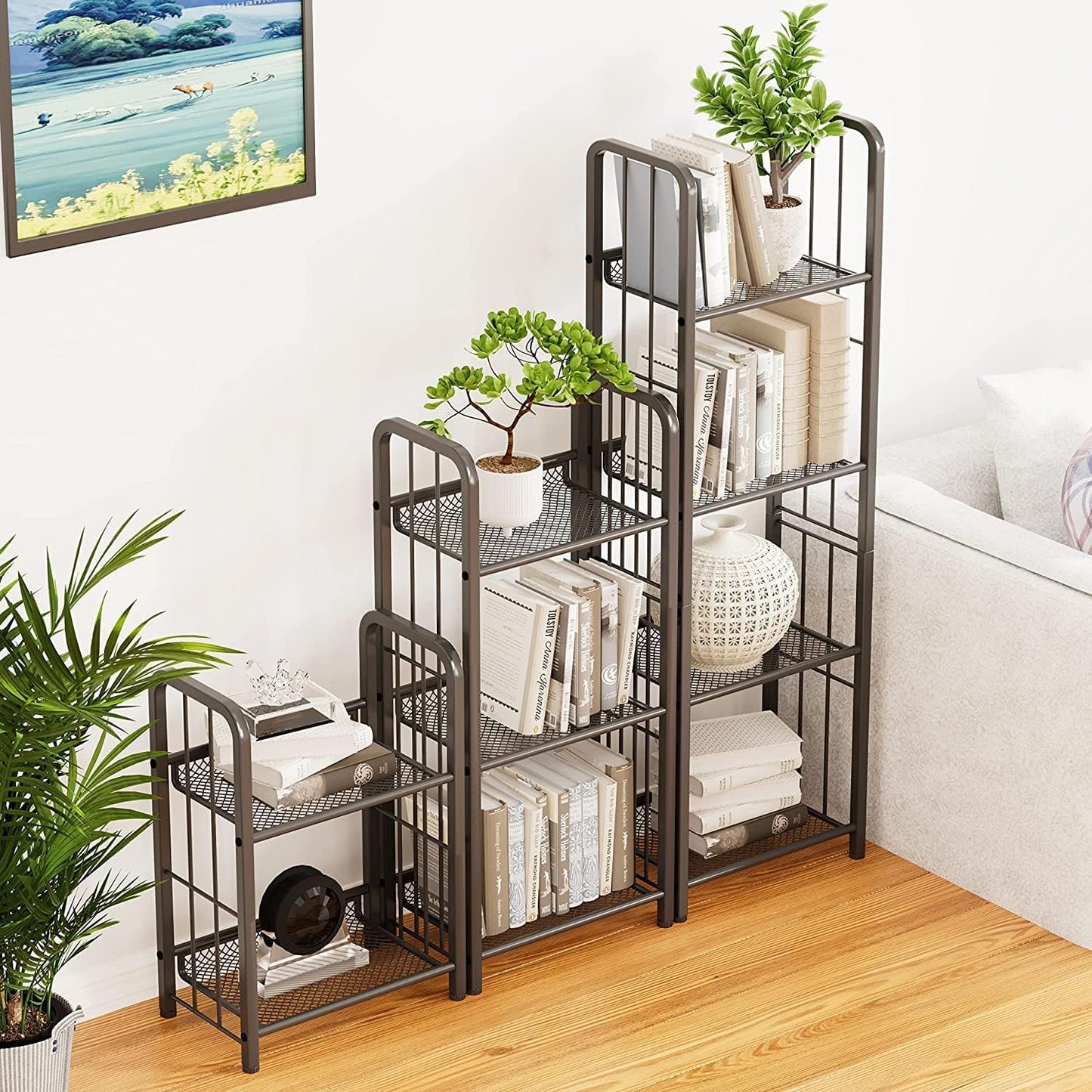 Bookshelf Storage Shelf Bookcase Freestanding Storage Stand for Living Room, Bedroom, Kitchen, Rust Resistance, Easy Assembly Free Combination Multi-Functional Organizer (2 Tiers, Black)