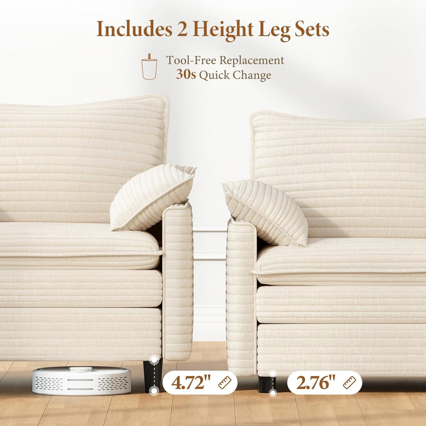 Vesgantti Large Modular Sectional Sofa, Big Comfy Cloud Couch with Ottoman Deep Seat Corduroy Cloud Sofa, 8 Seater Large Sectional Couches for Living Room, Bedroom and Apartment, Beige