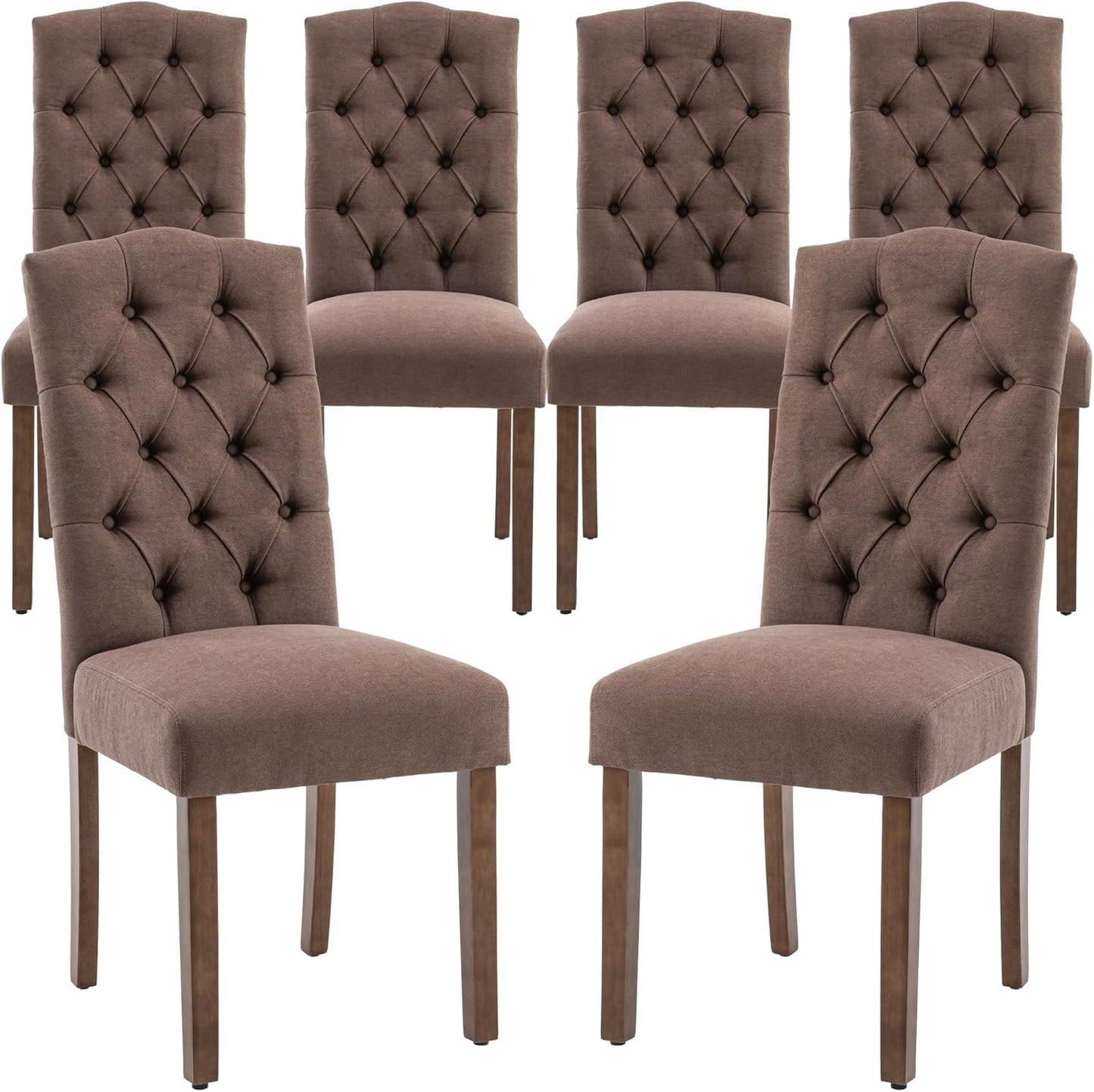 Tufted Upholstered Parsons Dining Chair Set Fabric Diner Accent Stylish Modern Kitchen Living Room with Button Sturdy Solid Wood Legs