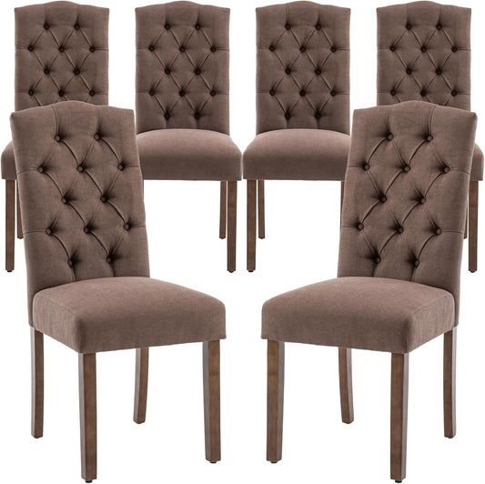 Tufted Upholstered Parsons Dining Chair Set Fabric Diner Accent Stylish Modern Kitchen Living Room with Button Sturdy Solid Wood Legs