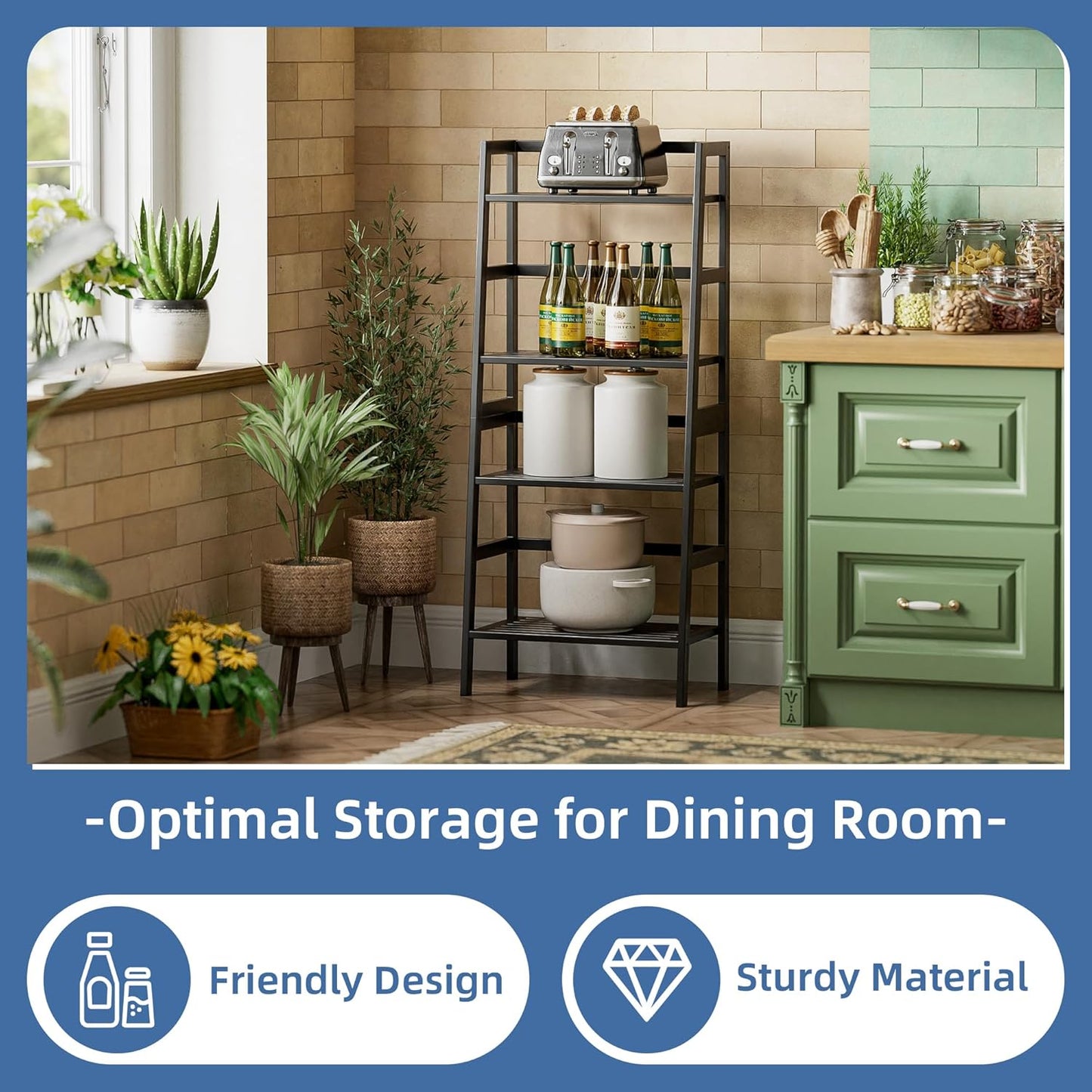 HITNET Black Bookshelf, 4-Tier Ladder Shelf, Freestanding Leaning Bookcase with Bamboo Shelves, Space Saving Flower Plant Stand for Small Space