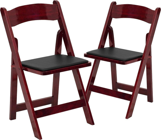 Flash Furniture 2 Pack HERCULES Series Mahogany Wood Folding Chair with Vinyl Padded Seat