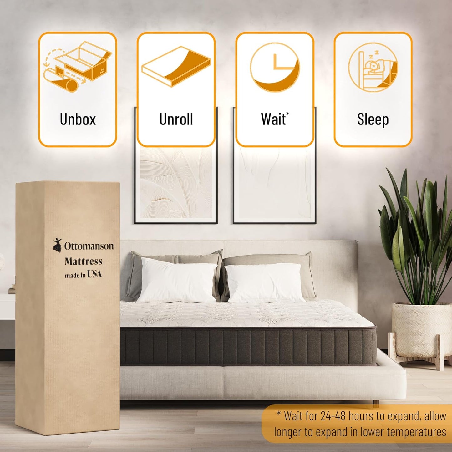 Ottomanson Twin XL 9" Hybrid Mattress - Rock Hard Feel - Made in USA - Individually Pocketed Coils & CertiPUR-US Foam - Fiberglass-Free - Bed in a Box