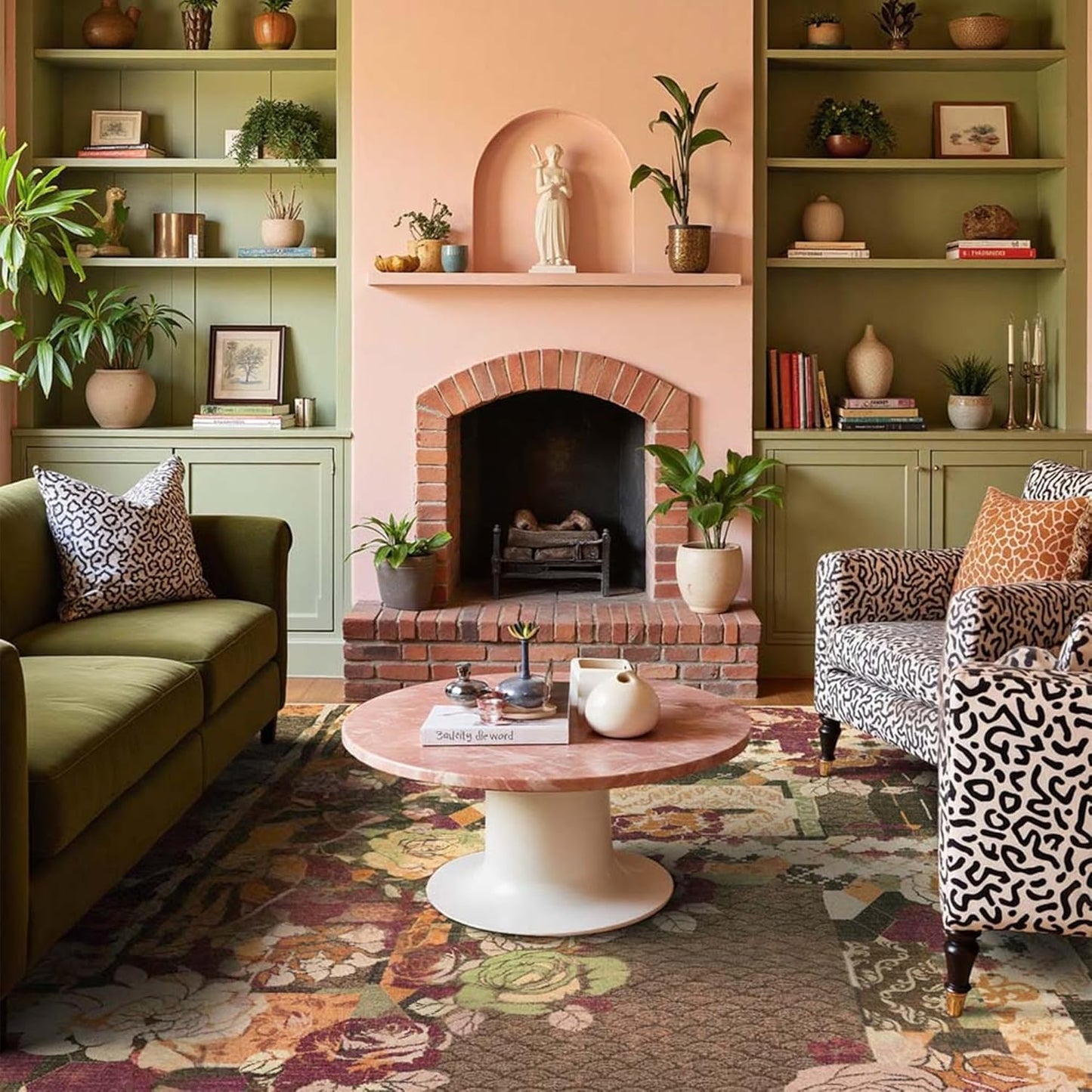 GENIMO 5X7 Floral Area Rugs for Living Room, Machine Washable Non Slip Vintage Patchwork Washable Rug, Ultra-Thin Low Pile Chenille Rugs for Bedroom, Dining Room, Auburn Cinnamon