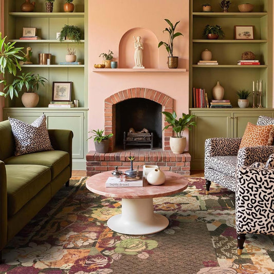 GENIMO 5X7 Floral Area Rugs for Living Room, Machine Washable Non Slip Vintage Patchwork Washable Rug, Ultra-Thin Low Pile Chenille Rugs for Bedroom, Dining Room, Auburn Cinnamon