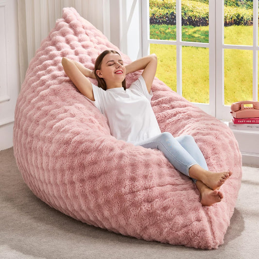 Hobestluk 3 in 1 Bean Bag Chair Giant Bean Bag Chairs for Adults with Bubble Cover Convertible Bean Bag Floor Cushion with Machine Washable Cover for Living Room (Bubble Pink)