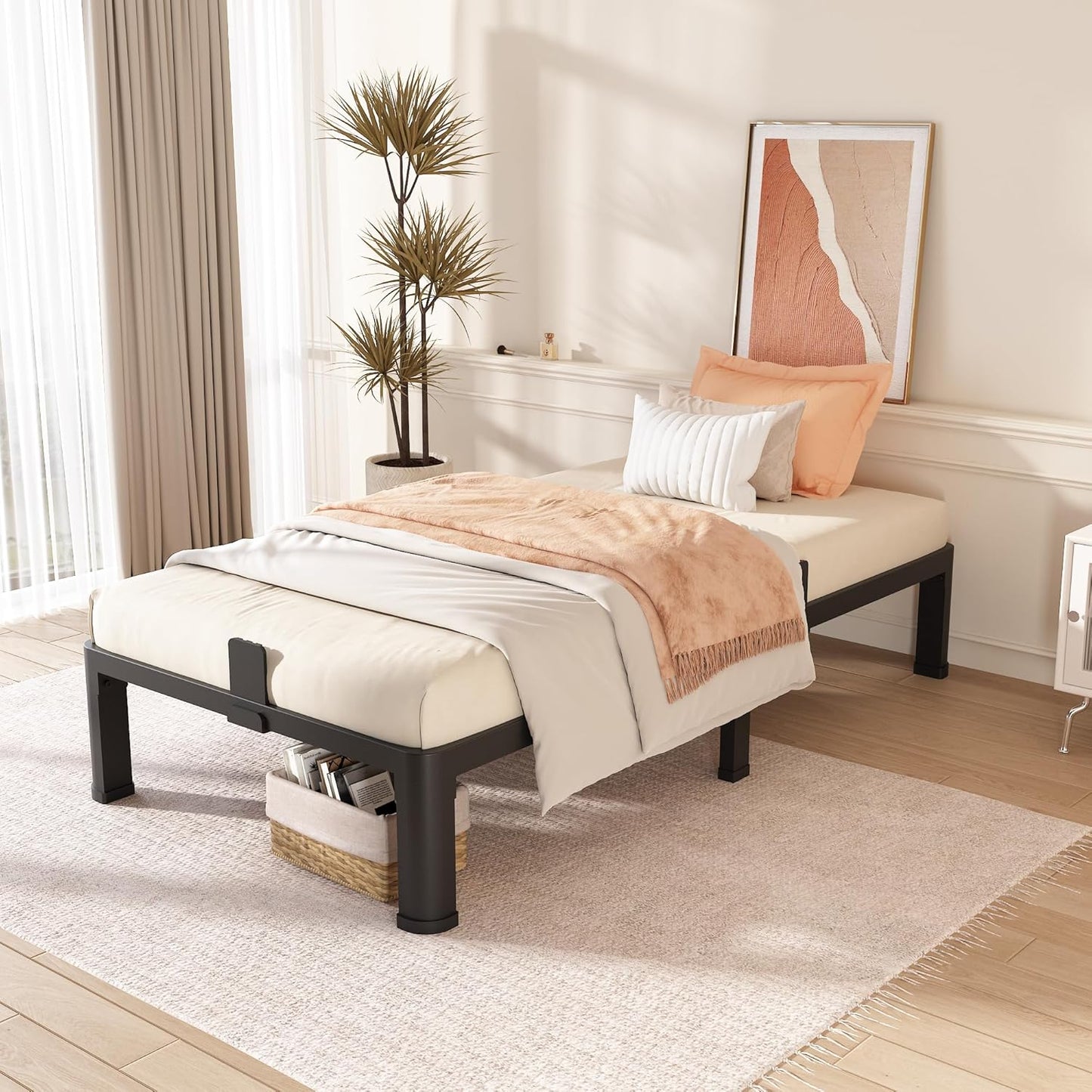 FUIOBYVV 10 Inch Twin XL Bed Frame with Round Corner Edge Legs 3500 lbs Metal Heavy Duty Steel Slats Support No Box Spring Needed Platform Noise Free Easy Assembly