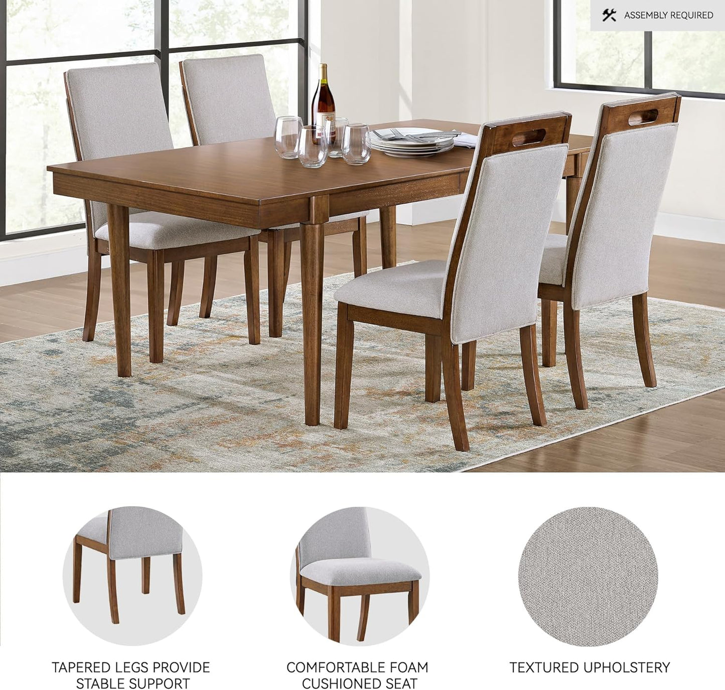 Signature Design by Ashley Lyncott Contemporary Upholstered Armless Dining Chair with Cutout Handle, Set of 2, Beige & Light Brown