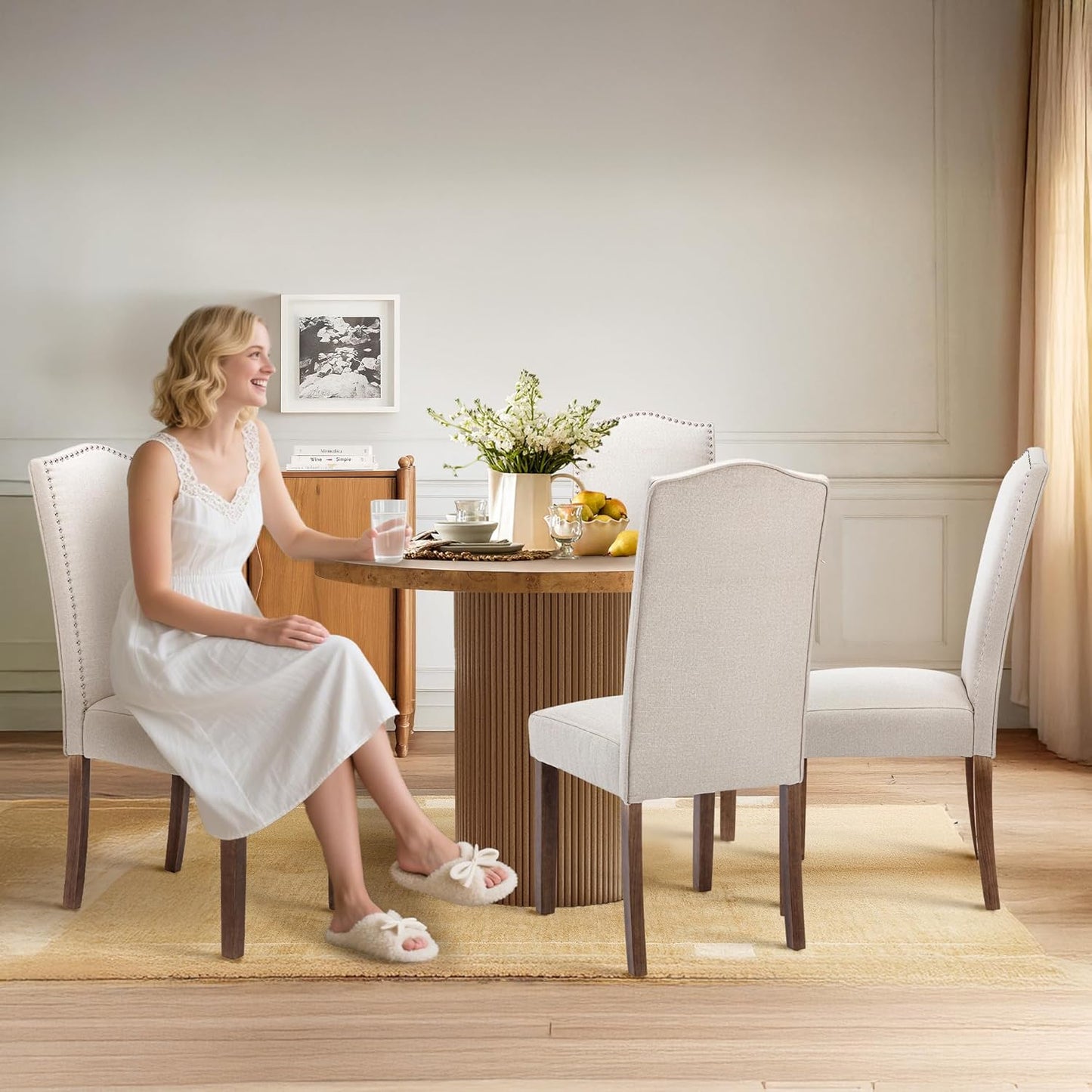 Stylish Upholstered Parsons Dining Chair with Nailhead Trim and Sturdy Solid Wood Legs