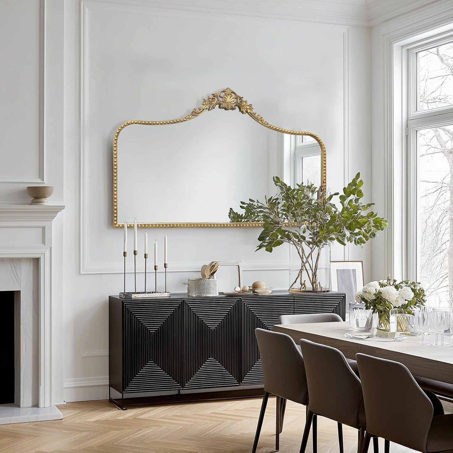 G-LEAF Vintage Baroque Mirror 48"X30", Victorian Antique Mirror with Gold Ornate Metal Frame for Fireplace Entryway Living Room Hallway Bathroom