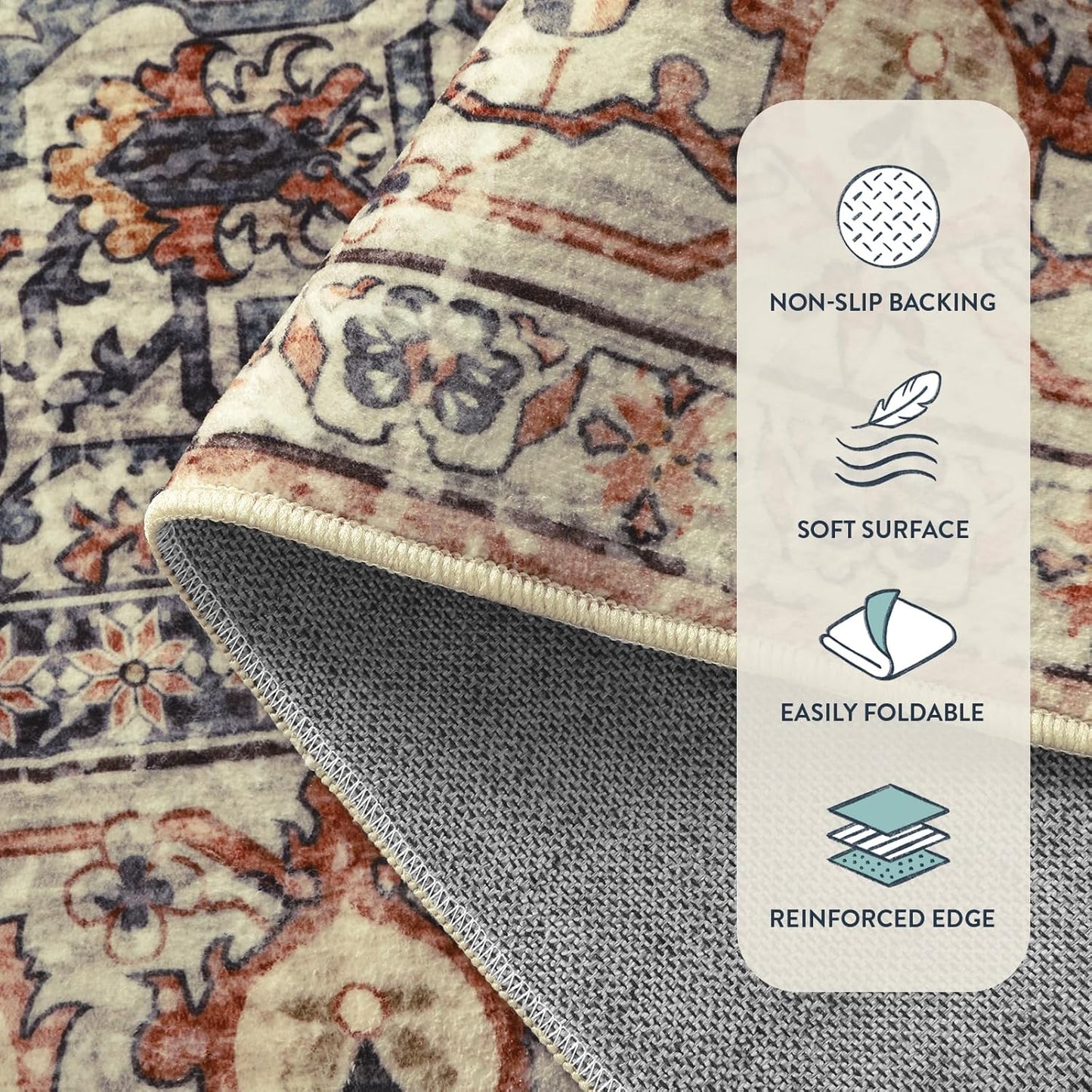 Lahome Oriental Washable Rugs for Living Room, 4x6 Bedroom Area Rug Ultra-Thin Soft Non Slip Stain Resistant Vintage Throw Carpet for ‎Office Dining Room, Peach/Orange