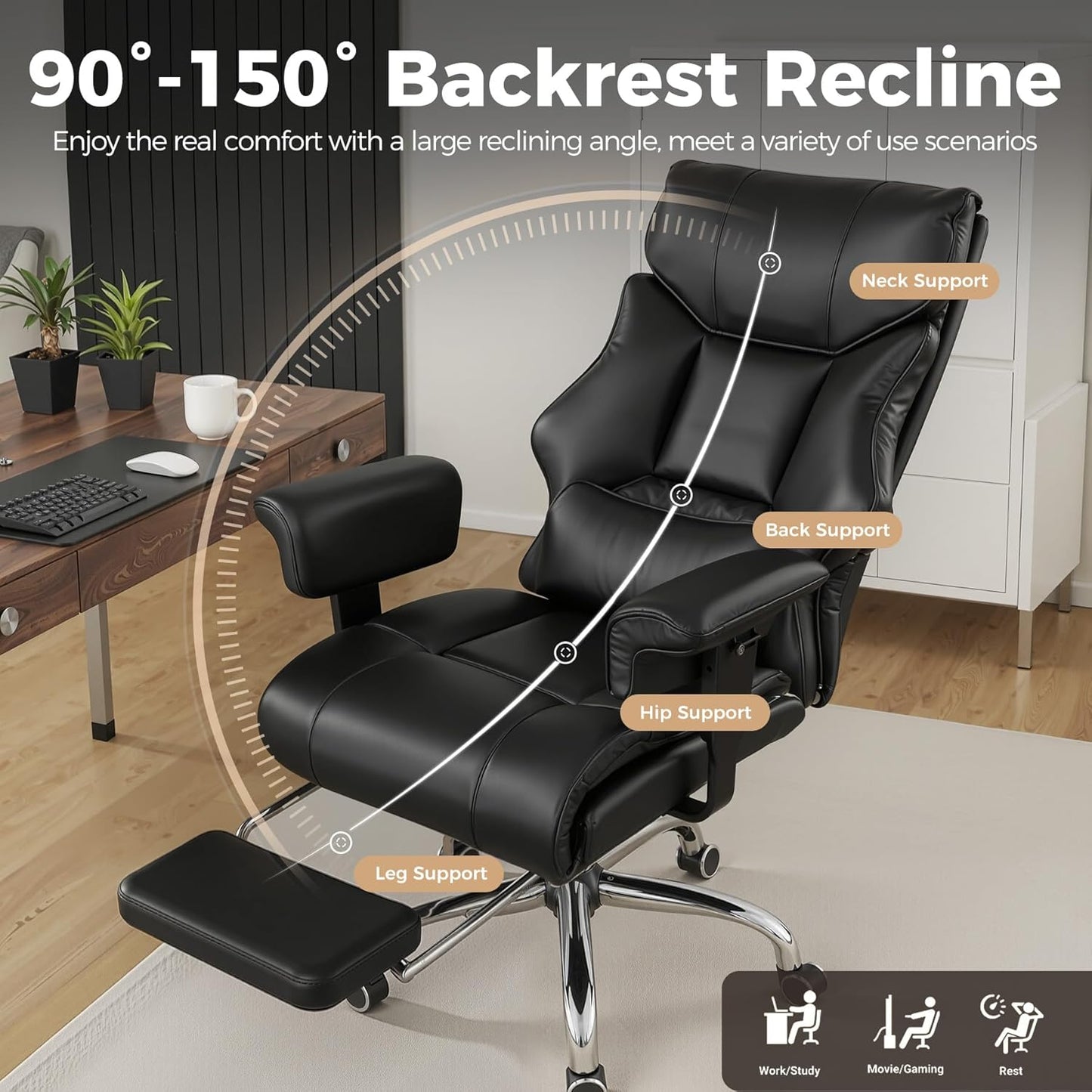 GTRACING Big and Tall Gaming Chair 400lbs Heavy Duty Office Chair with Foot Rest & Ergonomic Pocket Spring Cushion, High Back Lumbar Support for Lower Back Pain Relief, Ergo Black