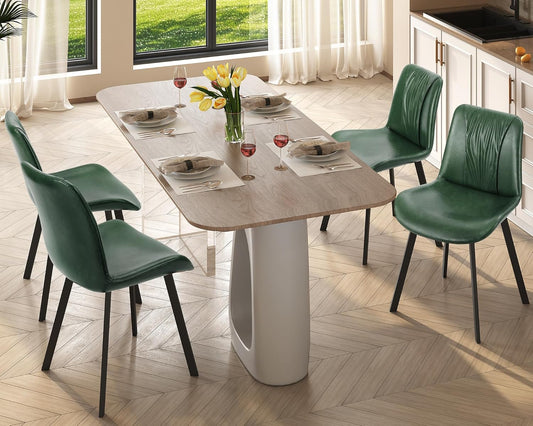 Upholstered Dining Chairs Set of 4, Modern Kitchen & Dining Room Chairs, Faux Leather, Sturdy Metal Legs, for Living Room, Cafe & Restaurant- Green