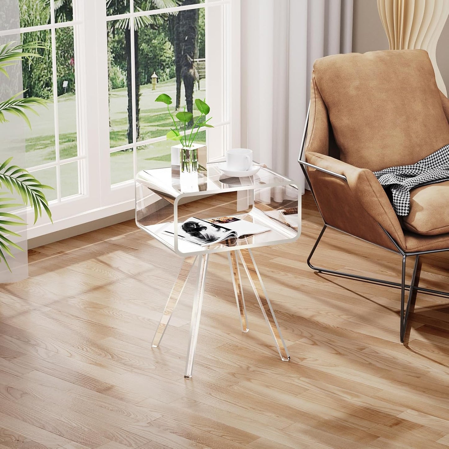 Acrylic Side Table, Acrylic Nightstand Bedside Table for Bedroom (Clear, 16.1'' x 11.8'' x 19.7'')