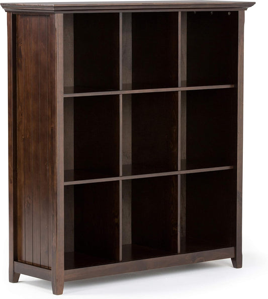 SIMPLIHOME Acadian Bookcase - 44 inch Tall 9-Cube Solid Wood Cube Organizer in Brunette Brown, Transitional Bookcase Storage for Living Room, Study Room or Office with Fixed Shelves and Tapered Legs