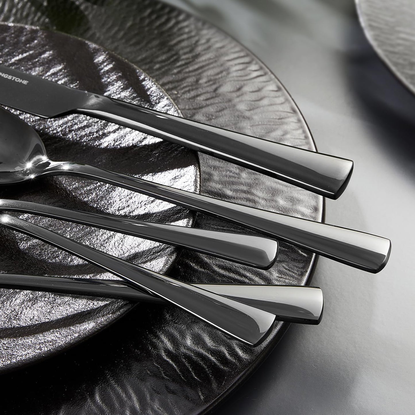 KINGSTONE Silverware Set for 8, 40-Piece Forged 18/10 Stainless Steel Flatware Set, Mirror Finish Cutlery Set Dishwasher Safe for Home, Restaurant, Wedding, Party,Black