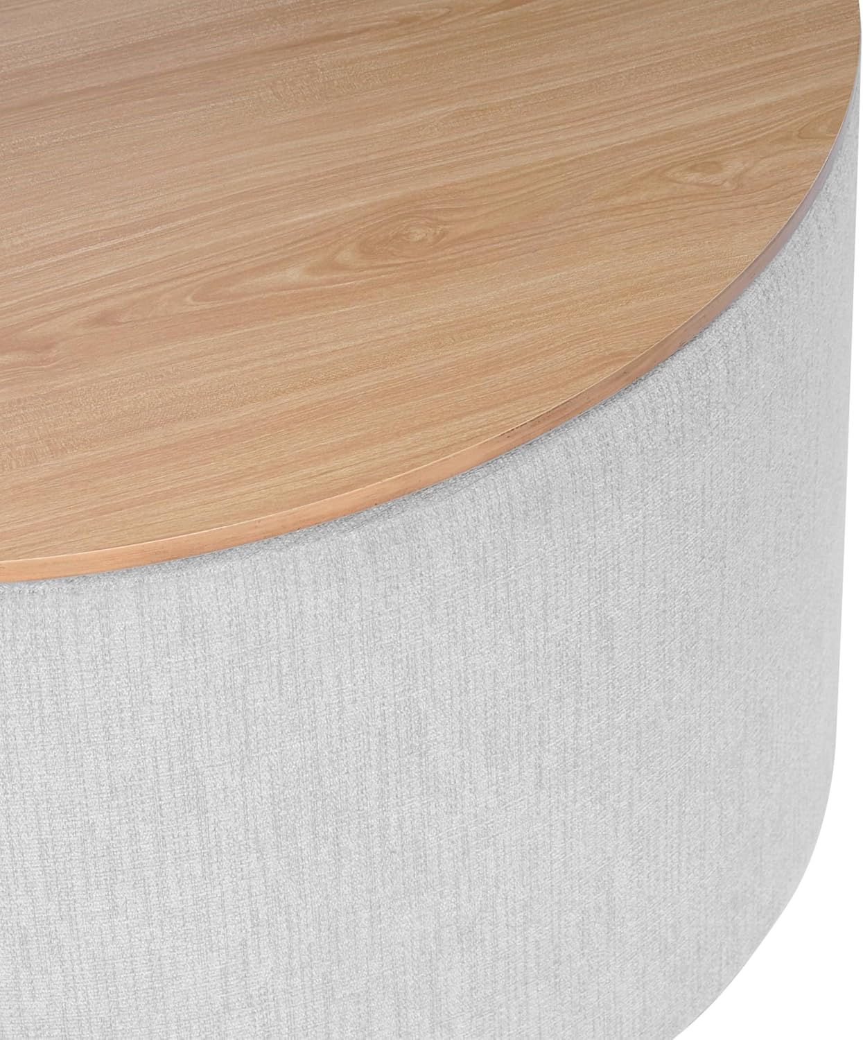 HomePop Storage Ottoman with Wood Grain Top - Light Gray Textured Woven