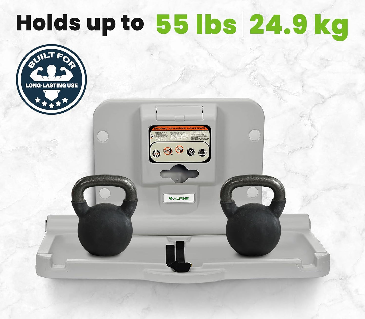 Alpine Wall Mounted Baby Changing Station - Horizontal Baby Changing Table Foldable Diaper Tables with Safety Strap for Commercial Bathroom, ADA Complaint (Hardware Included) White Gray